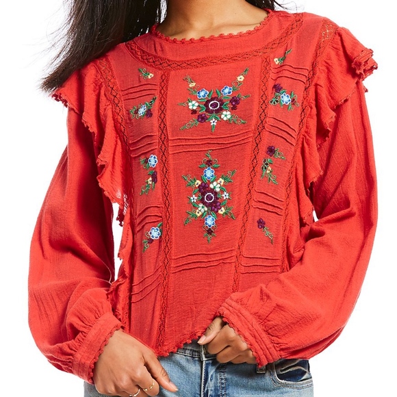 Free People Tops - Free People Amy Ruffle Long Sleeve Blouse